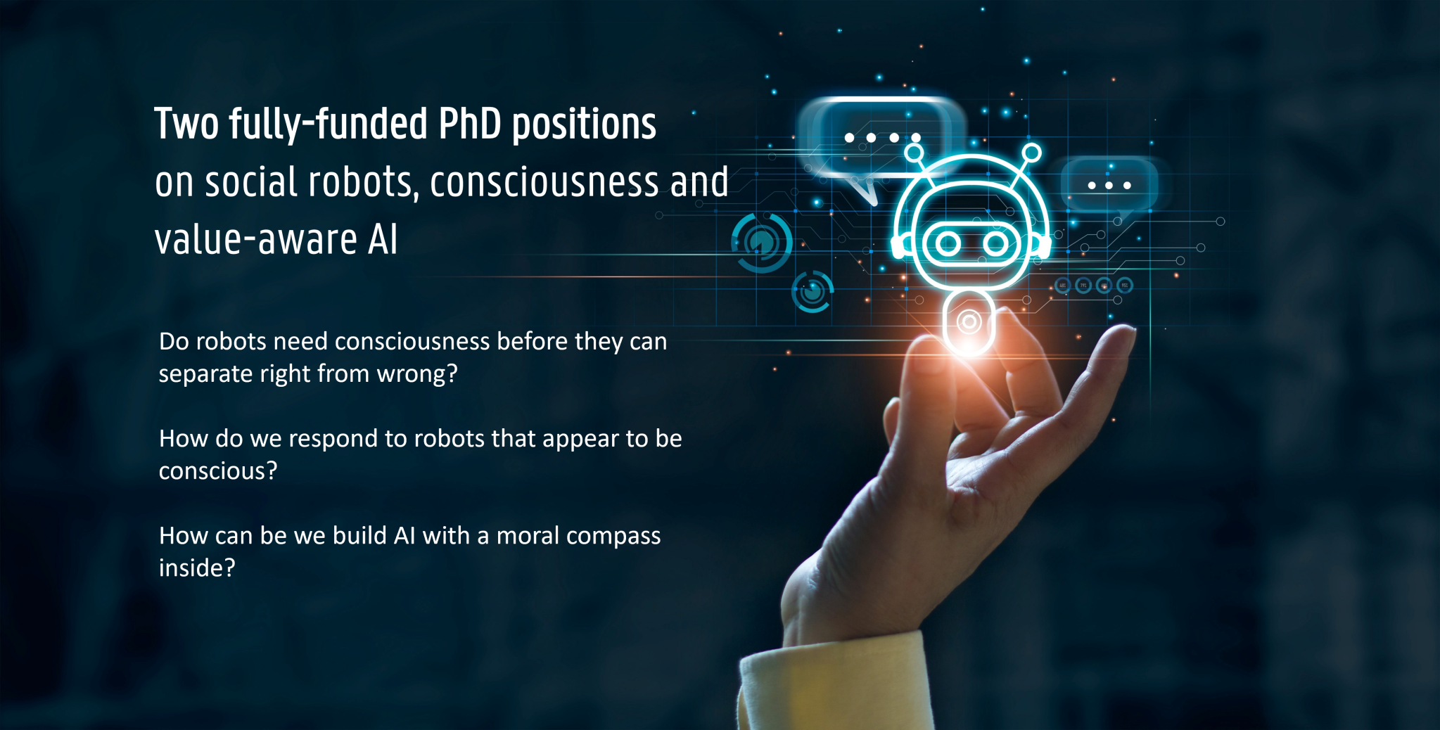 Two fully-funded PhD studentships on social robots, consciousness and value-aware AI